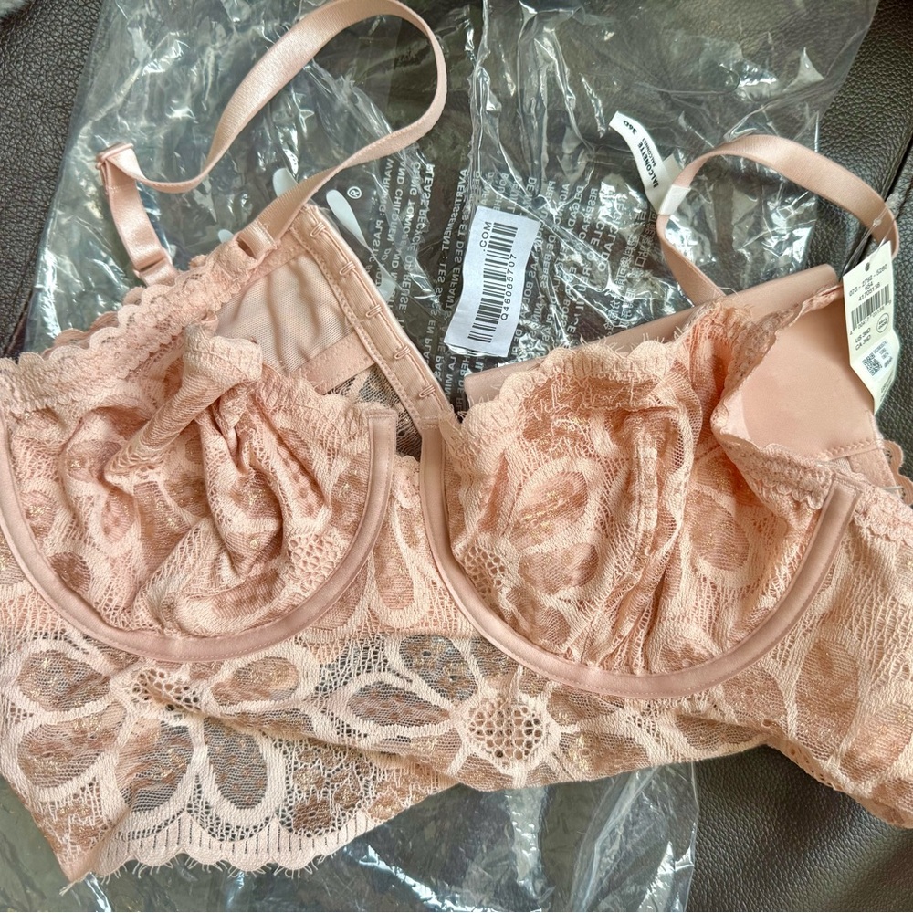 Aerie Show Off Coquette Lace Unlined Bra — Dusty Pink with Rose Gold Accents